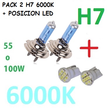 Pack de 2 bombillas h7 corta y larga para coche moto antiniebla en 55w y 100w efecto xenon y posicion led bombilla respuesto 3 patillas cruze y larga